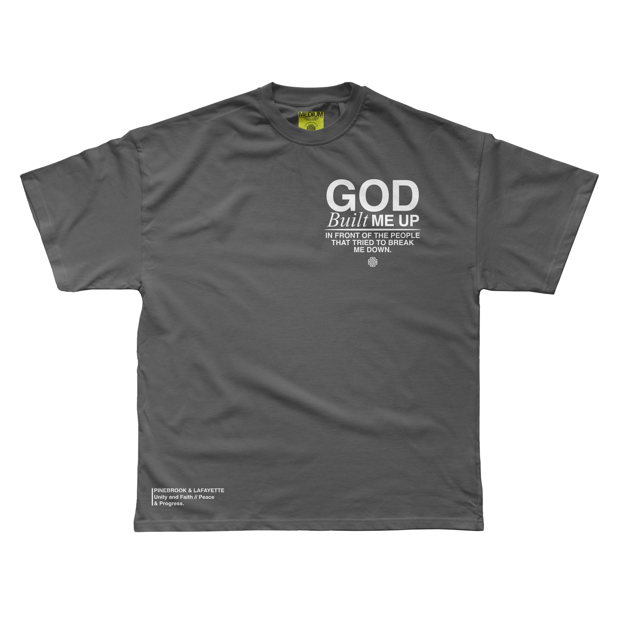 GOD BUILT ME UP (VINTAGE TEE - CHARCOAL)