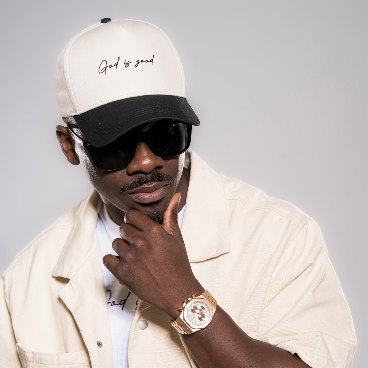 God is Good Snapback - Cream and Black