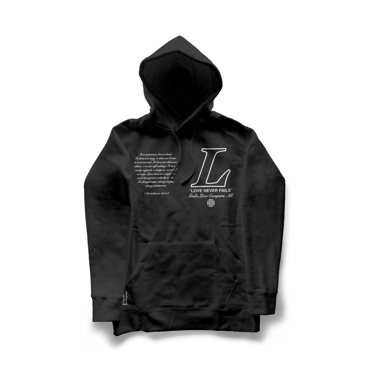 LOVE NEVER FAILS HOODIE (BLACK)